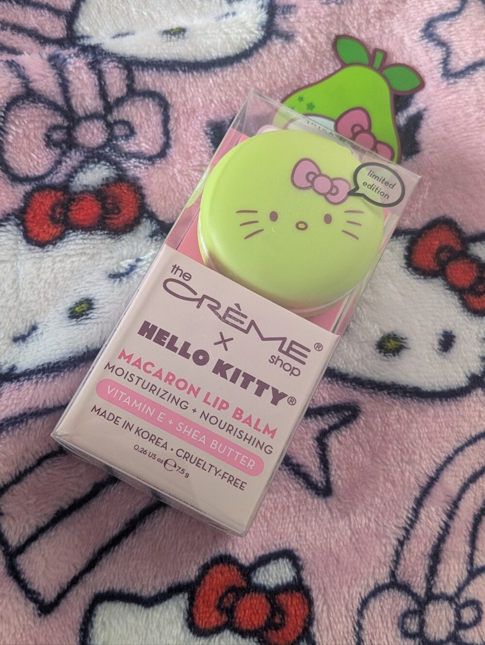NIB! Hello Kitty x The Creme Shop Macaron Lip Balm Juicy Pear